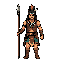 create a high-resolution 2d top-down pixel art spritesheet of an indigenous warrior character using a spear. the style must be high-quality, very sharp, and extremely crisp with clean black outlines and highly visible details, exactly matching the detaile