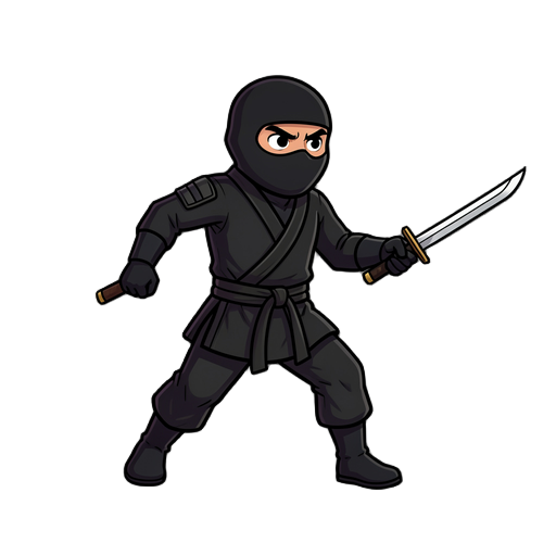 crie um personagem de um ninja espião e ja crie a animação dele andando e dando espadada nos outros