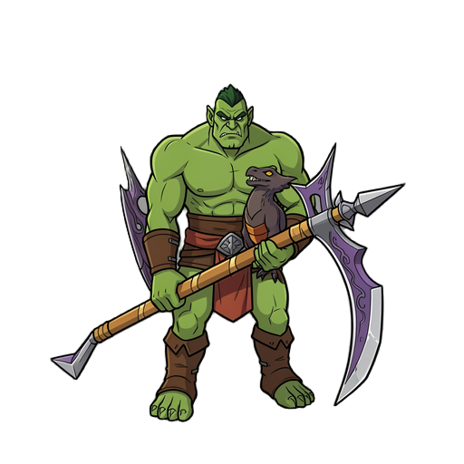 orc warrior character holding raptor