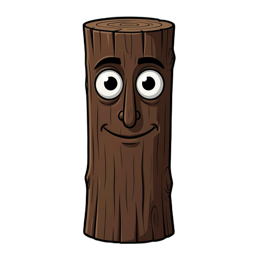 a dark, cinematic portrait of tung tung tung sahur with the original meme's proportions: a tall cylindrical wooden log head with a flat top, very large round cartoon eyes, a long simple carved nose, and a subtle unsettling smile. keep the facial proportio