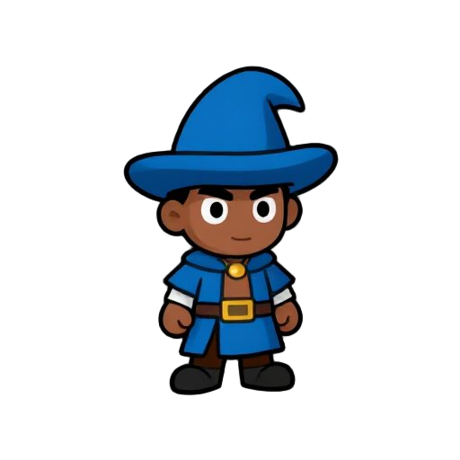 male mage, blue hat, brown skin, young
