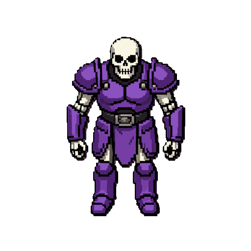 boss pixel art skeleton com armadura roxa