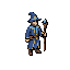 a wizard wielding a staff. the image style should be isometric, like a sprite from tibia or diablo.