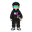 pixel art sprite, full body, teenage boy, short spiky black hair, futuristic cyan goggles on head, oversized black hoodie with glowing "sd" letters in white/cyan/magenta, black baggy cargo pants, white-silver chunky sneakers with pink-cyan accents, holdin