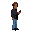personagem masculino de cabelo castanho cacheado curto e olhos castanho escuros, sua pele é morena parda e ele usa um calça jeans e uma jaqueta escura, ele está segurando um celular, usando tênis escuros, sua expressão é confiante, ele está na pose de esp