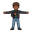 personagem masculino de cabelo castanho cacheado curto e olhos castanho escuros, sua pele é morena parda e ele usa um calça jeans e uma jaqueta escura, ele está segurando um celular, usando tênis escuros, sua expressão é confiante com um sorriso