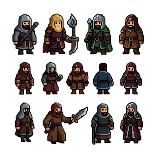 quero um sprite de icones para o menu ui do meu jogo de rpg, em pixel art, icones medievais/dark, mas sem textos, apenas os sprites
