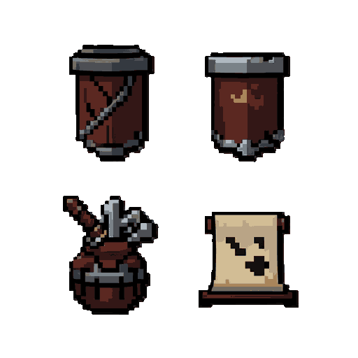 i want a pixel art icon sprite for the ui menu of my rpg game, with medieval/dark icons, but without text, just the sprites.