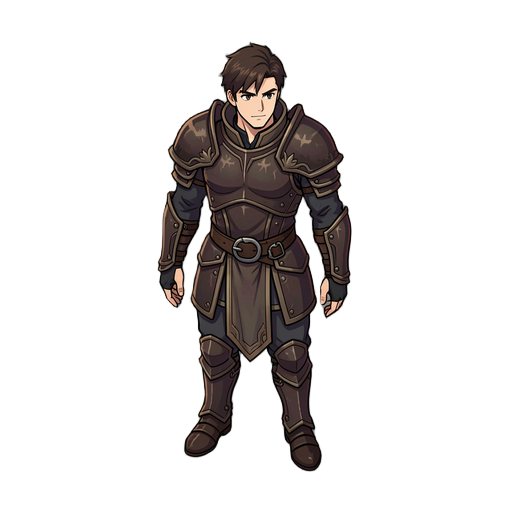 2d game character, human male warrior, full body, 3/4 top-down view, dark medieval fantasy rpg, diablo torchlight style, detailed armor, no weapons, no items, no accessories in hands, arms relaxed at sides, idle pose, illustrated 2d art style, transpa
