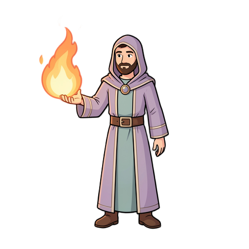 crie um mago lançando uma magia de fogo para um tower defence