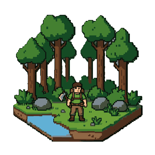 se for uma **imagem 2d de um jogo de sobrevivência na floresta**, ela pode ser explicada assim: > **descrição da imagem:** > a imagem mostra uma floresta densa vista em 2d, com árvores altas, arbustos, pedras e um pequeno rio. no centro, há um sobreviven