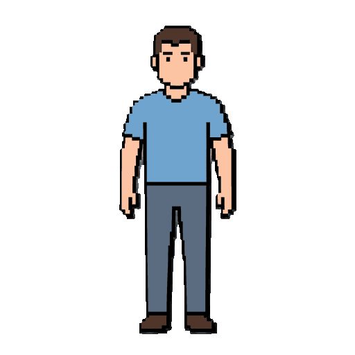 quiero que me crees a un personaje hombre simple, con ropa, que camine en las 8 direcciones