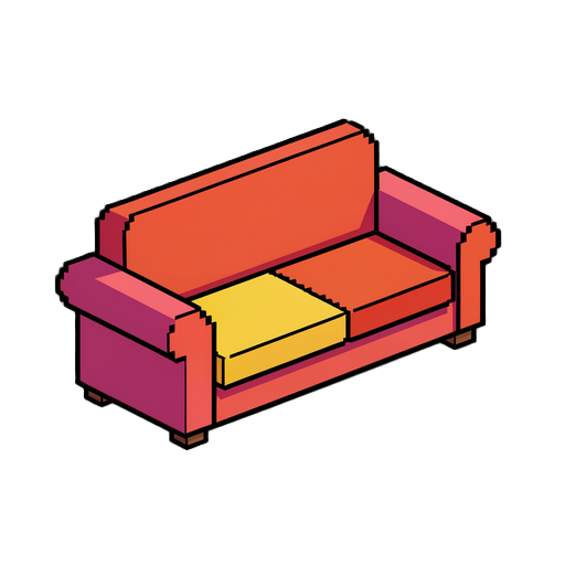 meuble habbo style canapé pixel art rétro, vue iso, couleurs vives