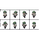 create a game-ready pixel art sprite sheet using the attached character as the exact reference. the sprite sheet should contain a 6-frame running animation viewed from a 45-degree diagonal angle (running down-right). preserve the character exactly as sh