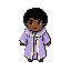 a cozy fantasy rpg wizard character, authentic 16-bit pixel art, inspired by classic farming and adventure games. medium-dark brown skin, friendly face, large expressive eyes, short curly black hair. wearing a light purple (lavender and lilac) wizard robe