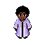 a rpg wizard character, authentic 16-bit pixel art, inspired by classic farming and adventure games. medium-dark brown skin, friendly face, large expressive eyes, short curly black hair. wearing a light purple (lavender and lilac) wizard robe with subtle 