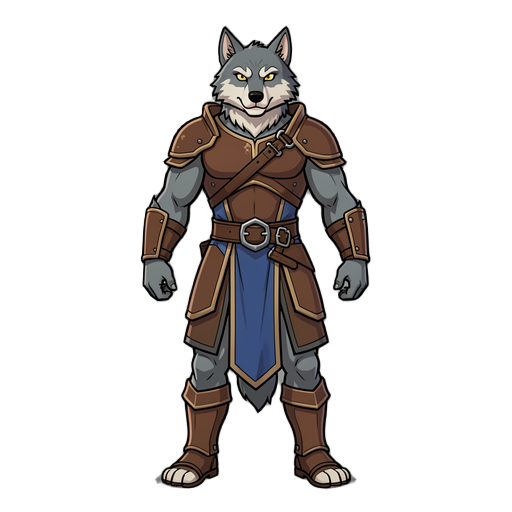 anthropomorphic wolf warrior (terryan), muscular but agile, medieval fantasy beat 'em up character, full body, standing in neutral a-pose, centered, transparent background, no shadow, no text, no weapons, clean silhouette, highly detailed hand-painted gam