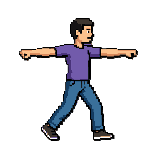 i want you to create an animation of the character walking, running, punching, and kicking.