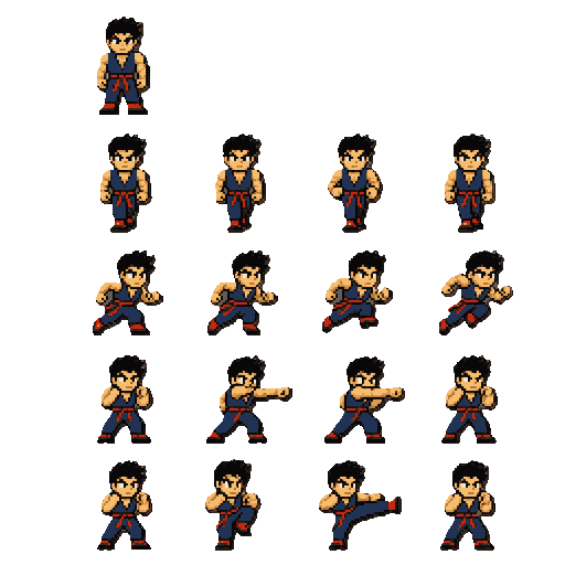 i want you to create an animation of the character walking, running, punching, and kicking.