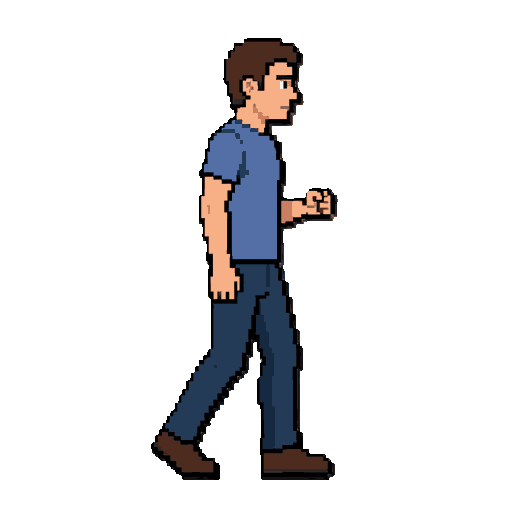 i want you to create an animation of the character walking, running, punching, and kicking.