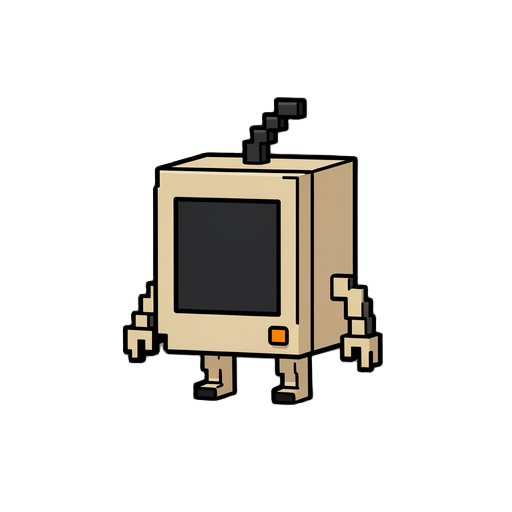 🤖 DESCRIÇÃO PEQUENA DO SEU PERSONAGEM Nome: Pixel Tamanho: Muito pequeno, compacto Formato: Parece um pequeno aparelho quadrado pixelado Cores: Corpo bege, tela preta, botão laranja, antena preta no topo Mãos e pés: Finos e pequenos Estilo: Todo feito em 
