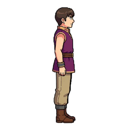 32-bit pixel art character battle sprite, suikoden 2 style, clean transparent background, side view