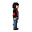 a girl with black and red jacket