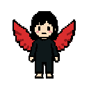 black angel with red wings, chibi