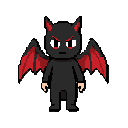 evil black angel with red wings, chibi
