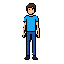 personagem simples, tronco mediano, pernas finas e braços finos. não muito realista