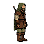 style pixel-art 64x64. just the character, with a transparent background.a gritty realistic medieval outlaw archer inspired by robin hood, a weathered rugged bearded man in his forties, worn brown leather brigandine armor over a linen tunic, a hood and sh