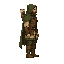style pixel-art 64x64. just the character, with a transparent background.a gritty realistic medieval outlaw archer inspired by robin hood, a weathered rugged bearded man in his forties, worn brown leather brigandine armor over a linen tunic, a hood and sh