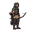 style pixel-art 64x64. just the character, with a transparent background.a gritty realistic medieval outlaw archer inspired by robin hood, a weathered rugged bearded man in his forties, worn brown leather brigandine armor over a linen tunic, a hood and sh