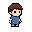 pixel art character sprite, chibi proportions, 1:1 head-to-body height ratio (head and body occupy equal vertical space), short and squashed miniature body, cute and rounded shapes, standing neutral idle pose, arms resting at sides, 3/4 view turned slight