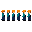create a 6-frame idle animation sprite sheet of a young anime-inspired male swordsman in side view facing right. he has bright orange spiky hair, fair skin, and a slim athletic build. he wears a teal kimono-style jacket with long sleeves, a dark navy wais