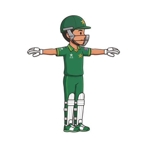 a boy with cricket player pakistan player uniform in t pose