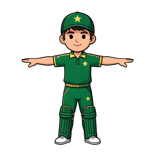 a boy with cricket player pakistan player uniform in t pose