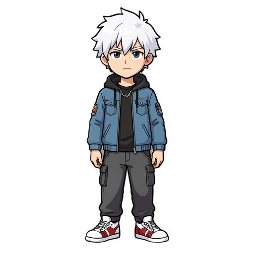 boy anime hair white, street outfit style, handsome