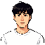 pixel art portrait for a rpg game. korean young adult man. shoulders up front face view. wearing basic white shirt. conventionally attractive 