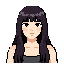 front facing portrait. korean woman with long hair and bangs. shoulders up. cute but mysterious 