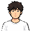 korean teenager wearing a plain white tshirt. slightly untidy hair and neutral expression. front facing, focused on the neck up. shoulders are visible
