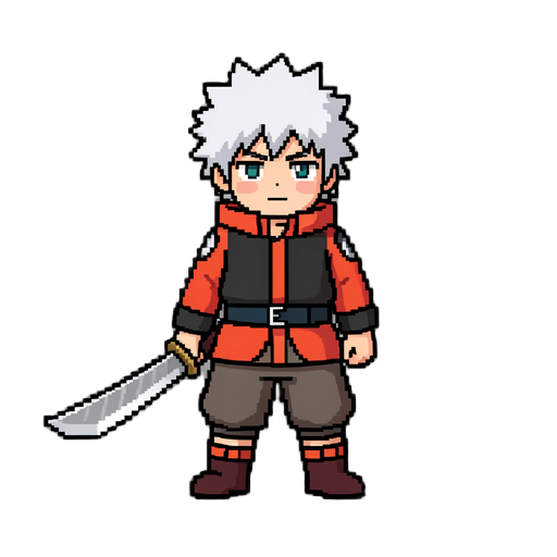 create a 2d pixel art character similar to zenitsu from the anime, with a sword in his right hand (make the sword separately).