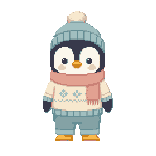 a cute pixel art penguin for a cozy little game.