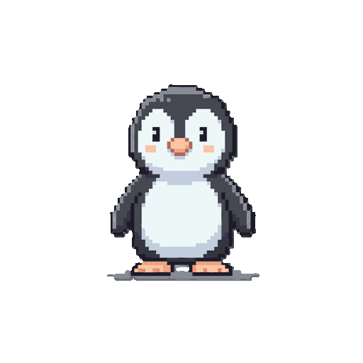 a cute pixel art penguin for a cozy little game.