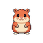 a cute chubby hamster standing on its hind legs, 3/4 isometric perspective. main fur color is a solid reddish-orange, with a distinct cream-colored soft underbelly, lower face, and tiny paws. it has a small pink nose, large shiny black eyes with white spe