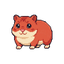 a cute chubby hamster standing on its hind legs, 3/4 isometric perspective. main fur color is a solid reddish-orange, with a distinct cream-colored soft underbelly, lower face, and tiny paws. it has a small pink nose, large shiny black eyes with white spe
