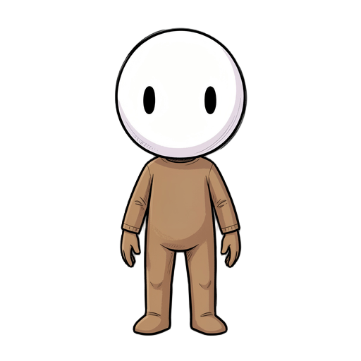 create an original stylized 2d fantasy character with a minimalist, hand-drawn aesthetic inspired by indie metroidvanias. the character has a small, childlike body with a relatively large rounded head. its face is a smooth white mask with no mouth, featur