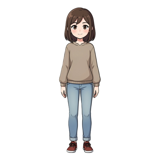 character, using cartoon style almost like lost in play and anime, a young girl in her 24 years, brunette, that is searching for clues in a city to uncover the mystery of why its inhabitants forgot everything