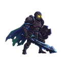 nome: kaelen, o guardião das sombras  classe: guerreiro guardião  aparência: kaelen é uma criatura vestida com uma armadura escura e desgastada, feita de material orgânico e carapaça. ele tem uma capa esfarrapada e um capacete que cobre completamente o ro