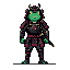 a heroic anthropomorphic frog samurai standing in a confident battle stance, wearing a traditional japanese samurai armor redesigned for a frog, with emerald green skin, bright golden eyes, and subtle amphibian details. the armor is dark lacquered black w